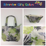 Medium Tote Bag with Zip- Lime Grey Flowers
